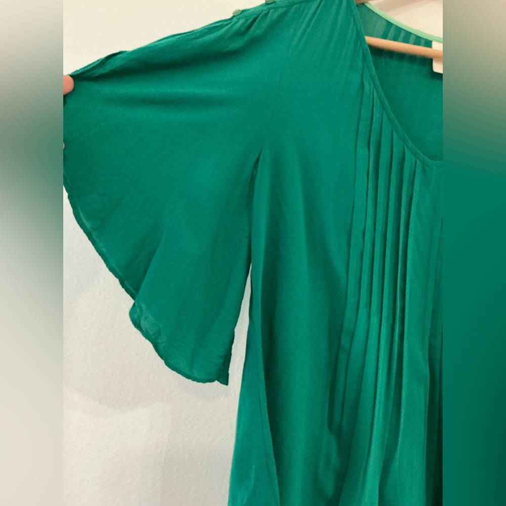 Maeve Emerald Green Pleated Flutter Sleeve Blouse - Size4 - Picture 5 of 12